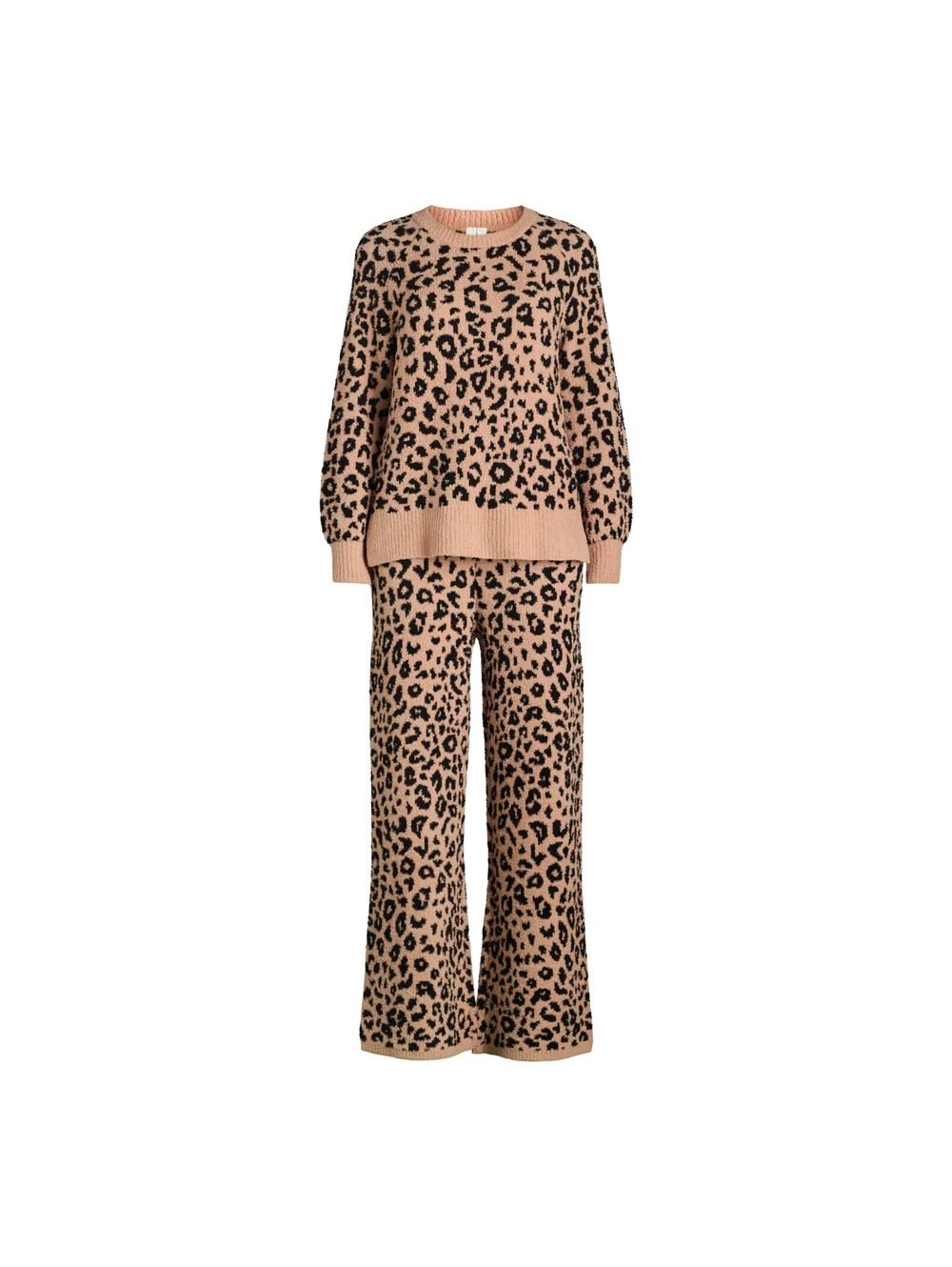 JOYSPUN WOMEN'S CHENILLE TOP AND PANTS SET 2-PIECE MOCHA SPLASH CHEETAH PRINT XL